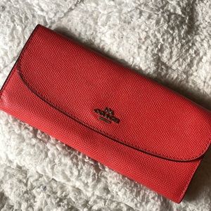 Coral/Peach Leather Coach Wallet